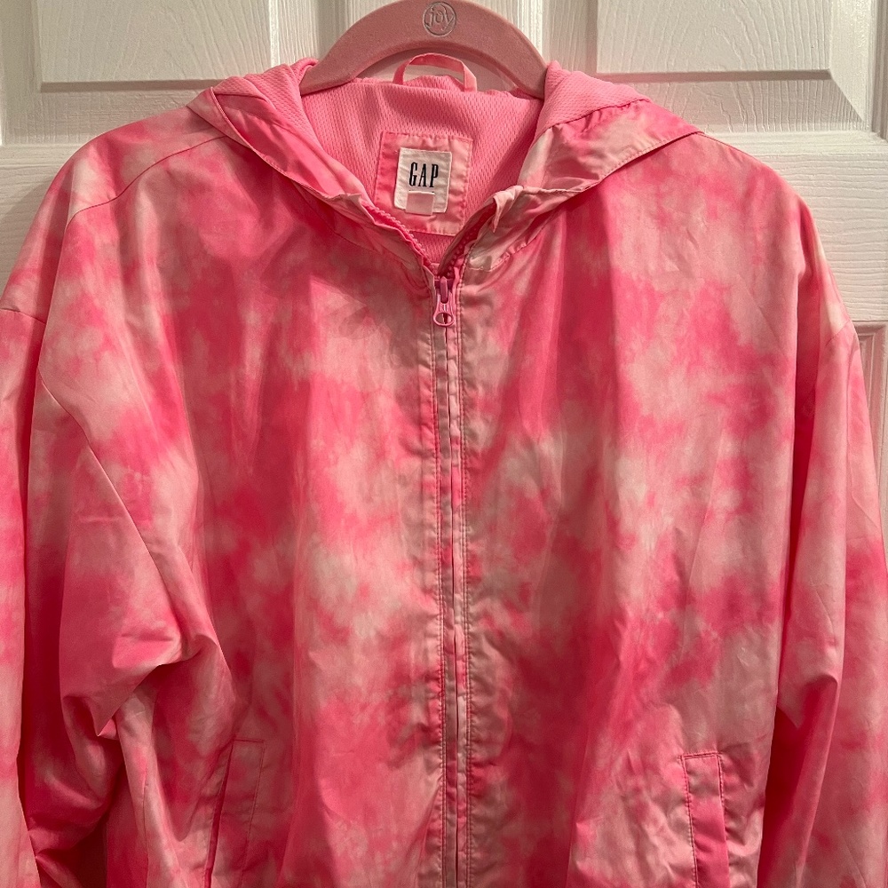 GAP Kids Windbreaker Hooded Lined Zip XXL (regular not plus) Pink Tie Dye EUC